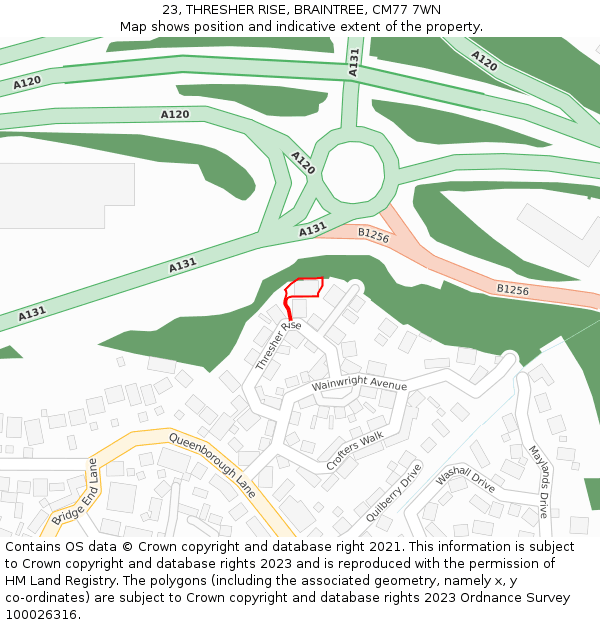 23, THRESHER RISE, BRAINTREE, CM77 7WN: Location map and indicative extent of plot
