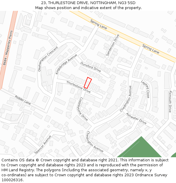 23, THURLESTONE DRIVE, NOTTINGHAM, NG3 5SD: Location map and indicative extent of plot