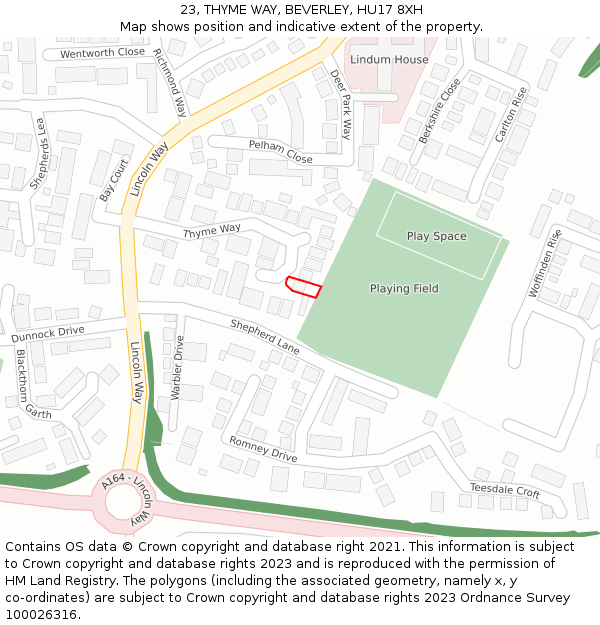 23, THYME WAY, BEVERLEY, HU17 8XH: Location map and indicative extent of plot