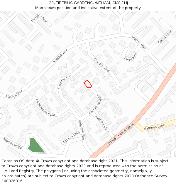 23, TIBERIUS GARDENS, WITHAM, CM8 1HJ: Location map and indicative extent of plot