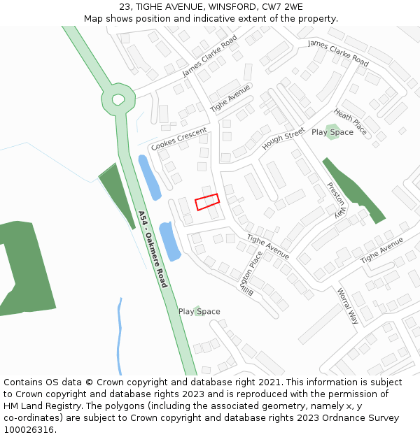 23, TIGHE AVENUE, WINSFORD, CW7 2WE: Location map and indicative extent of plot