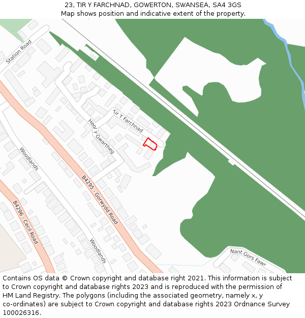 23, TIR Y FARCHNAD, GOWERTON, SWANSEA, SA4 3GS: Location map and indicative extent of plot