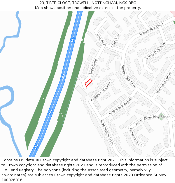 23, TIREE CLOSE, TROWELL, NOTTINGHAM, NG9 3RG: Location map and indicative extent of plot