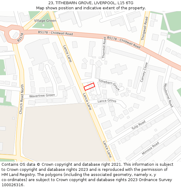 23, TITHEBARN GROVE, LIVERPOOL, L15 6TG: Location map and indicative extent of plot