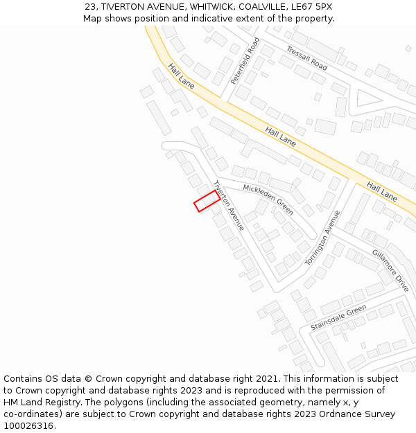 23, TIVERTON AVENUE, WHITWICK, COALVILLE, LE67 5PX: Location map and indicative extent of plot