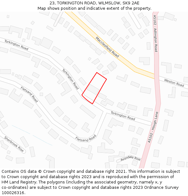 23, TORKINGTON ROAD, WILMSLOW, SK9 2AE: Location map and indicative extent of plot