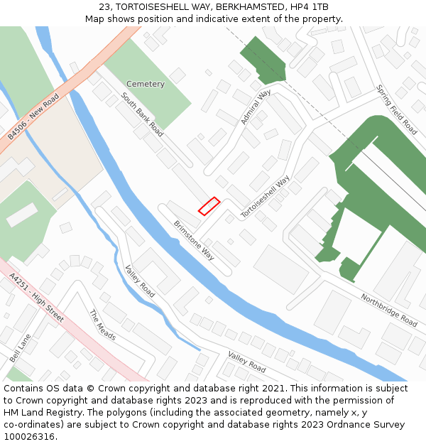 23, TORTOISESHELL WAY, BERKHAMSTED, HP4 1TB: Location map and indicative extent of plot