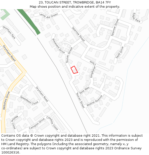 23, TOUCAN STREET, TROWBRIDGE, BA14 7FY: Location map and indicative extent of plot