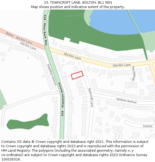 23, TOWNCROFT LANE, BOLTON, BL1 5EN: Location map and indicative extent of plot