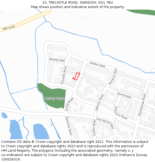 23, TRECASTLE ROAD, SWINDON, SN1 7BU: Location map and indicative extent of plot