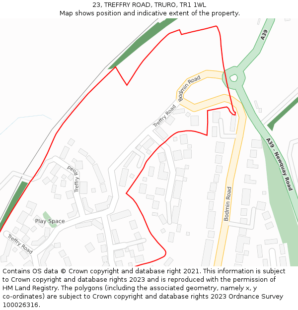 23, TREFFRY ROAD, TRURO, TR1 1WL: Location map and indicative extent of plot