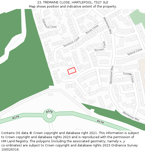 23, TREMAINE CLOSE, HARTLEPOOL, TS27 3LE: Location map and indicative extent of plot