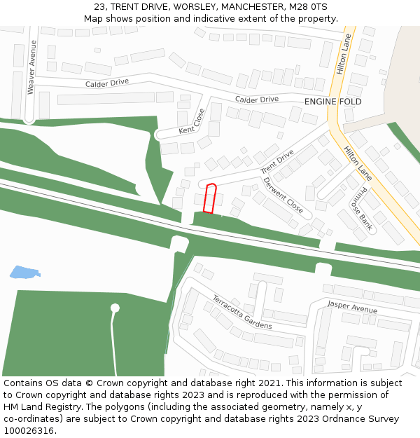 23, TRENT DRIVE, WORSLEY, MANCHESTER, M28 0TS: Location map and indicative extent of plot