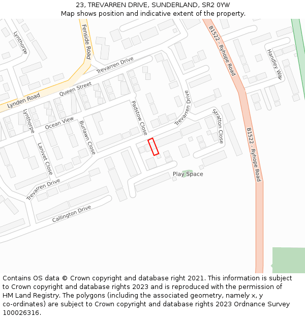 23, TREVARREN DRIVE, SUNDERLAND, SR2 0YW: Location map and indicative extent of plot