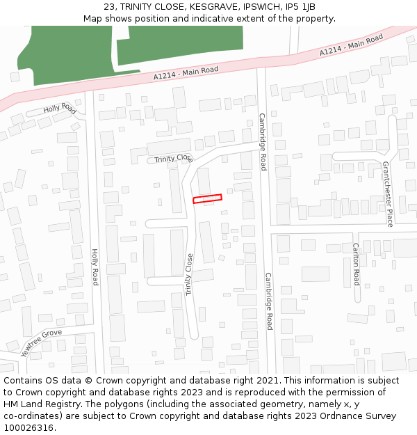 23, TRINITY CLOSE, KESGRAVE, IPSWICH, IP5 1JB: Location map and indicative extent of plot