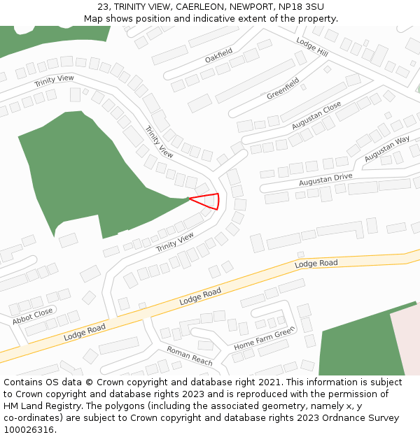 23, TRINITY VIEW, CAERLEON, NEWPORT, NP18 3SU: Location map and indicative extent of plot