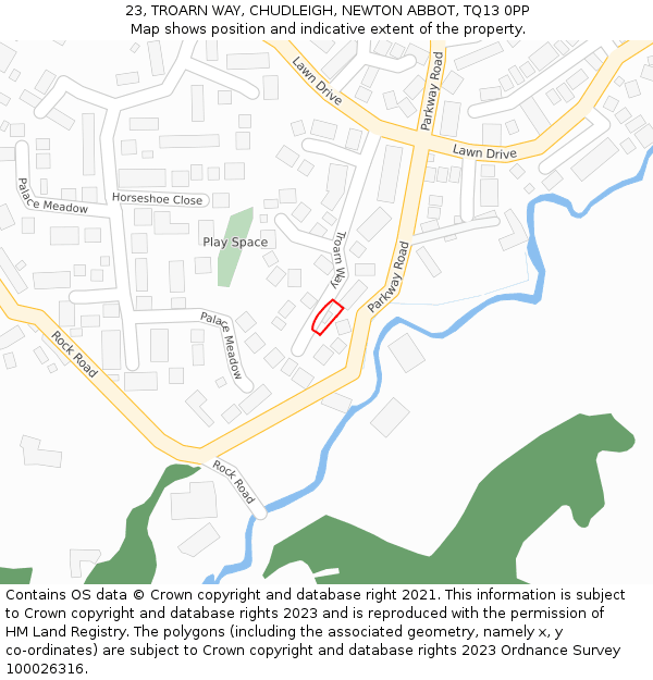 23, TROARN WAY, CHUDLEIGH, NEWTON ABBOT, TQ13 0PP: Location map and indicative extent of plot