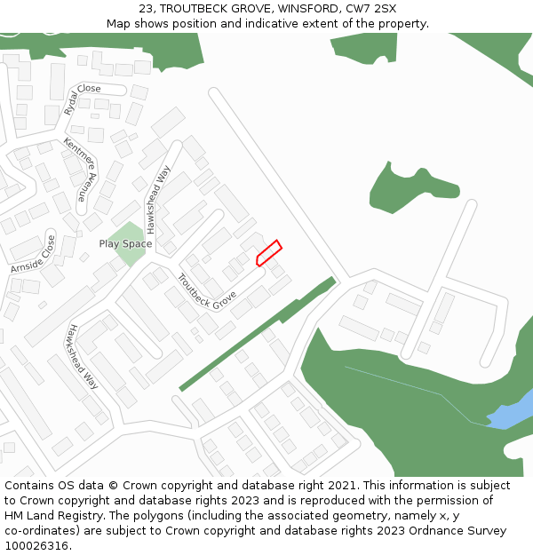 23, TROUTBECK GROVE, WINSFORD, CW7 2SX: Location map and indicative extent of plot