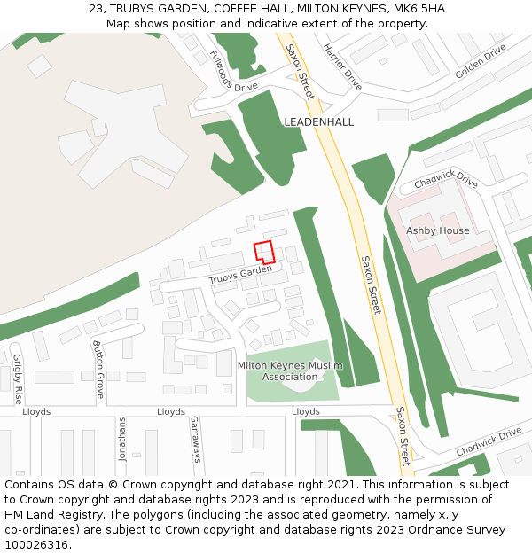 23, TRUBYS GARDEN, COFFEE HALL, MILTON KEYNES, MK6 5HA: Location map and indicative extent of plot