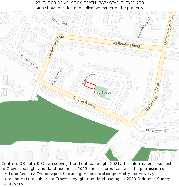 23, TUDOR DRIVE, STICKLEPATH, BARNSTAPLE, EX31 2DR: Location map and indicative extent of plot