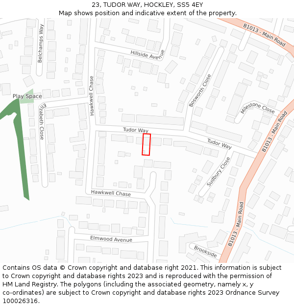 23, TUDOR WAY, HOCKLEY, SS5 4EY: Location map and indicative extent of plot