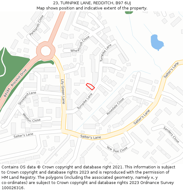 23, TURNPIKE LANE, REDDITCH, B97 6UJ: Location map and indicative extent of plot