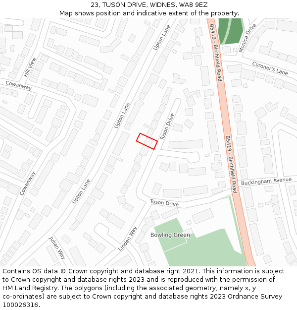 23, TUSON DRIVE, WIDNES, WA8 9EZ: Location map and indicative extent of plot