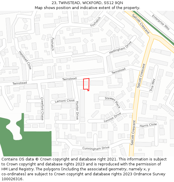 23, TWINSTEAD, WICKFORD, SS12 9QN: Location map and indicative extent of plot