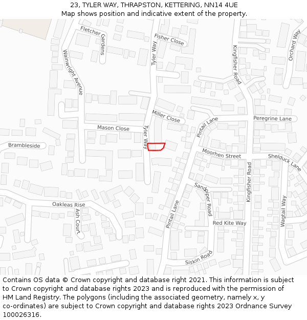 23, TYLER WAY, THRAPSTON, KETTERING, NN14 4UE: Location map and indicative extent of plot