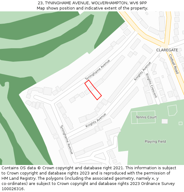 23, TYNINGHAME AVENUE, WOLVERHAMPTON, WV6 9PP: Location map and indicative extent of plot