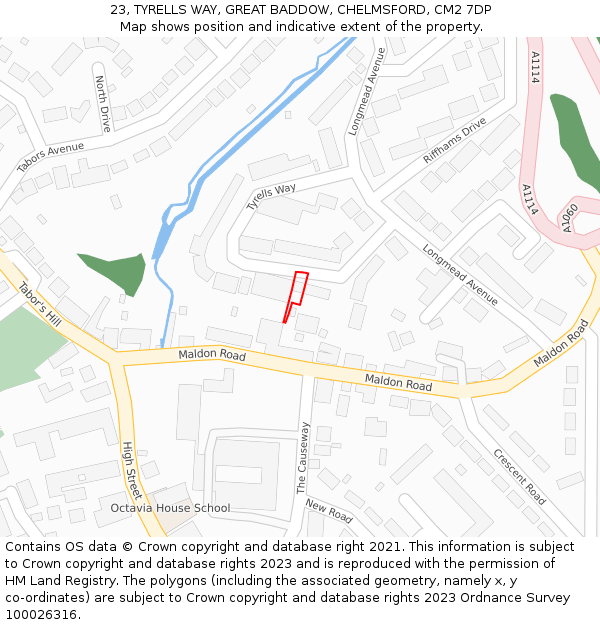 23, TYRELLS WAY, GREAT BADDOW, CHELMSFORD, CM2 7DP: Location map and indicative extent of plot
