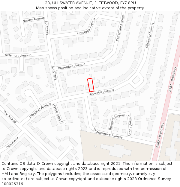 23, ULLSWATER AVENUE, FLEETWOOD, FY7 8PU: Location map and indicative extent of plot