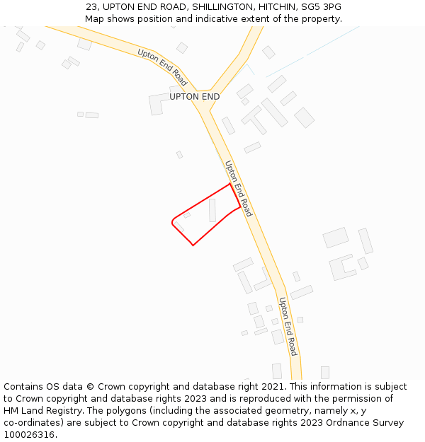 23, UPTON END ROAD, SHILLINGTON, HITCHIN, SG5 3PG: Location map and indicative extent of plot
