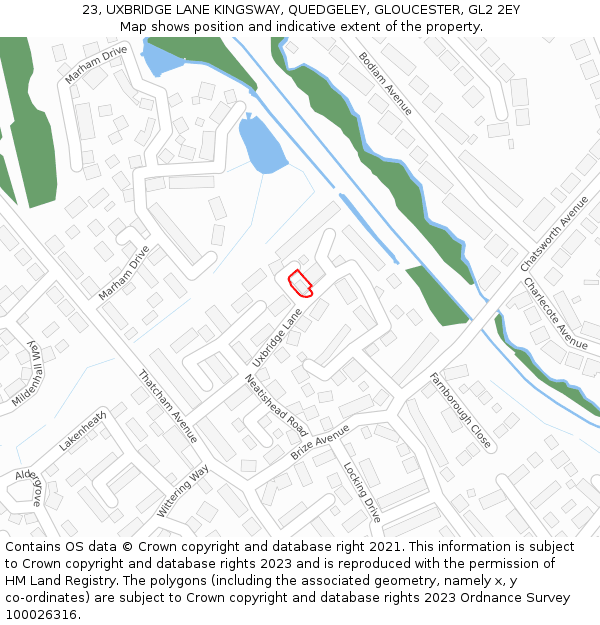 23, UXBRIDGE LANE KINGSWAY, QUEDGELEY, GLOUCESTER, GL2 2EY: Location map and indicative extent of plot