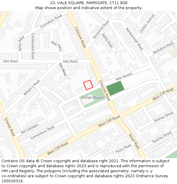 23, VALE SQUARE, RAMSGATE, CT11 9DE: Location map and indicative extent of plot