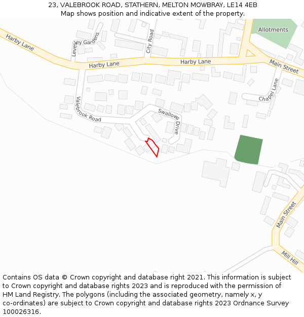 23, VALEBROOK ROAD, STATHERN, MELTON MOWBRAY, LE14 4EB: Location map and indicative extent of plot