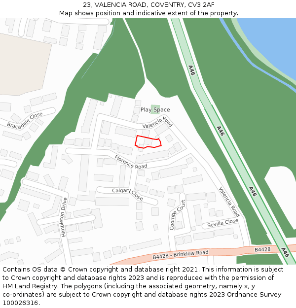 23, VALENCIA ROAD, COVENTRY, CV3 2AF: Location map and indicative extent of plot