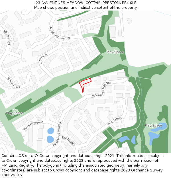 23, VALENTINES MEADOW, COTTAM, PRESTON, PR4 0LF: Location map and indicative extent of plot