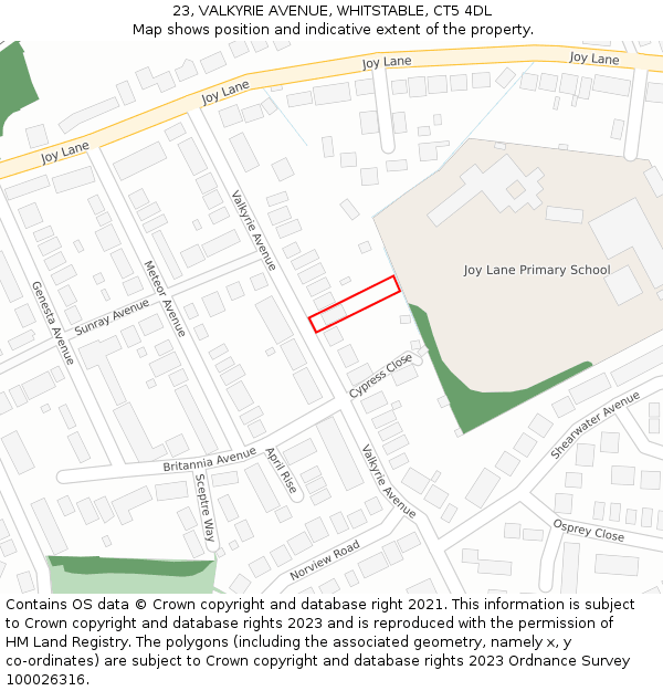 23, VALKYRIE AVENUE, WHITSTABLE, CT5 4DL: Location map and indicative extent of plot