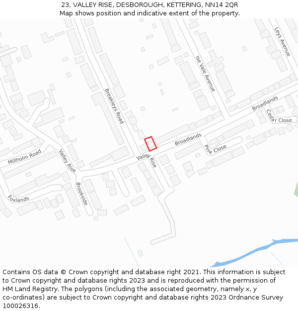 23, VALLEY RISE, DESBOROUGH, KETTERING, NN14 2QR: Location map and indicative extent of plot