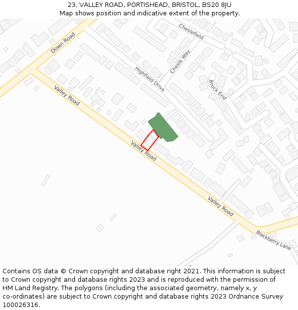 23, VALLEY ROAD, PORTISHEAD, BRISTOL, BS20 8JU: Location map and indicative extent of plot