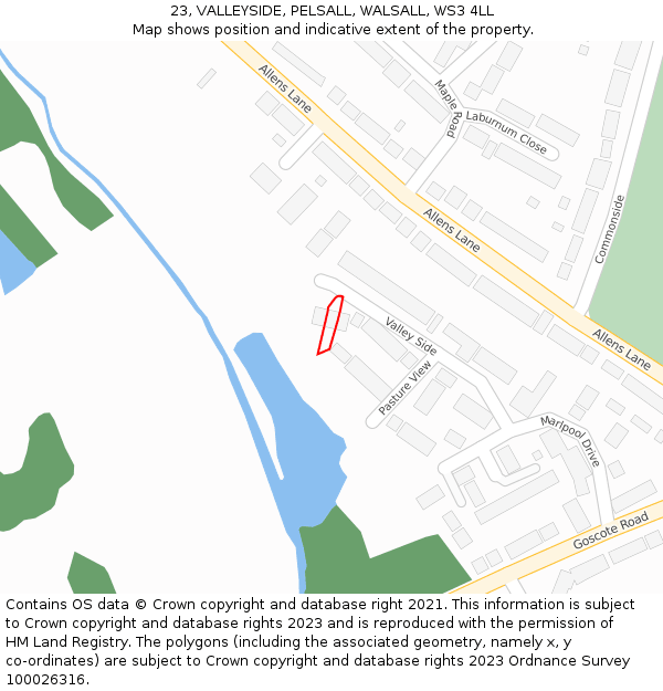 23, VALLEYSIDE, PELSALL, WALSALL, WS3 4LL: Location map and indicative extent of plot