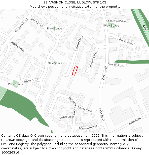 23, VASHON CLOSE, LUDLOW, SY8 1XG: Location map and indicative extent of plot