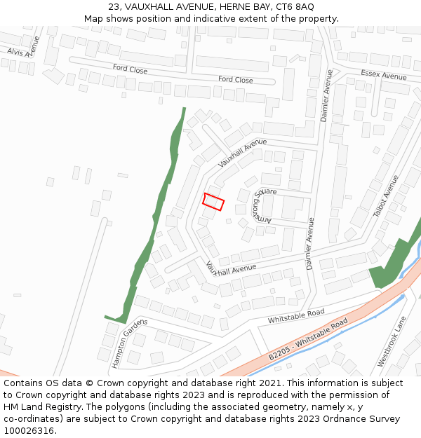 23, VAUXHALL AVENUE, HERNE BAY, CT6 8AQ: Location map and indicative extent of plot