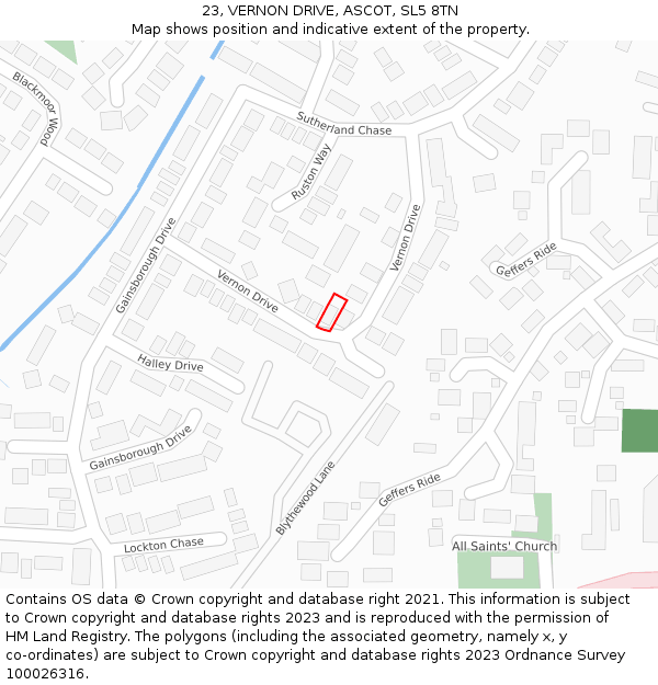 23, VERNON DRIVE, ASCOT, SL5 8TN: Location map and indicative extent of plot