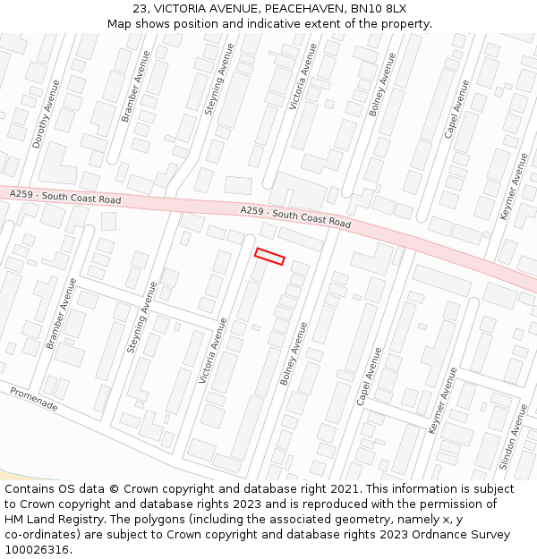 23, VICTORIA AVENUE, PEACEHAVEN, BN10 8LX: Location map and indicative extent of plot