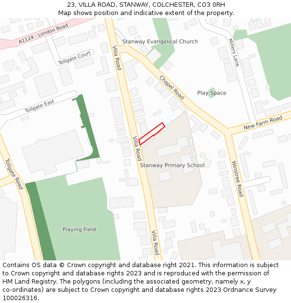 23, VILLA ROAD, STANWAY, COLCHESTER, CO3 0RH: Location map and indicative extent of plot