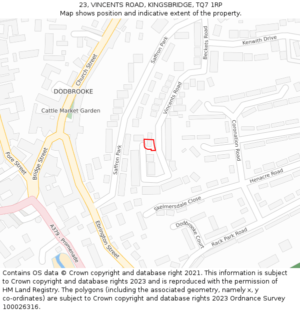 23, VINCENTS ROAD, KINGSBRIDGE, TQ7 1RP: Location map and indicative extent of plot