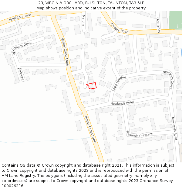 23, VIRGINIA ORCHARD, RUISHTON, TAUNTON, TA3 5LP: Location map and indicative extent of plot