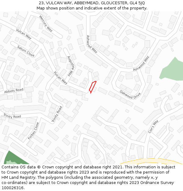 23, VULCAN WAY, ABBEYMEAD, GLOUCESTER, GL4 5JQ: Location map and indicative extent of plot